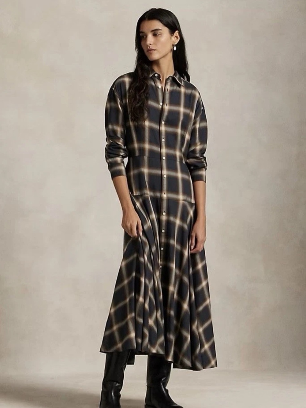 Ralph Lauren Plaid Button-Front Maxi Shirt Dress